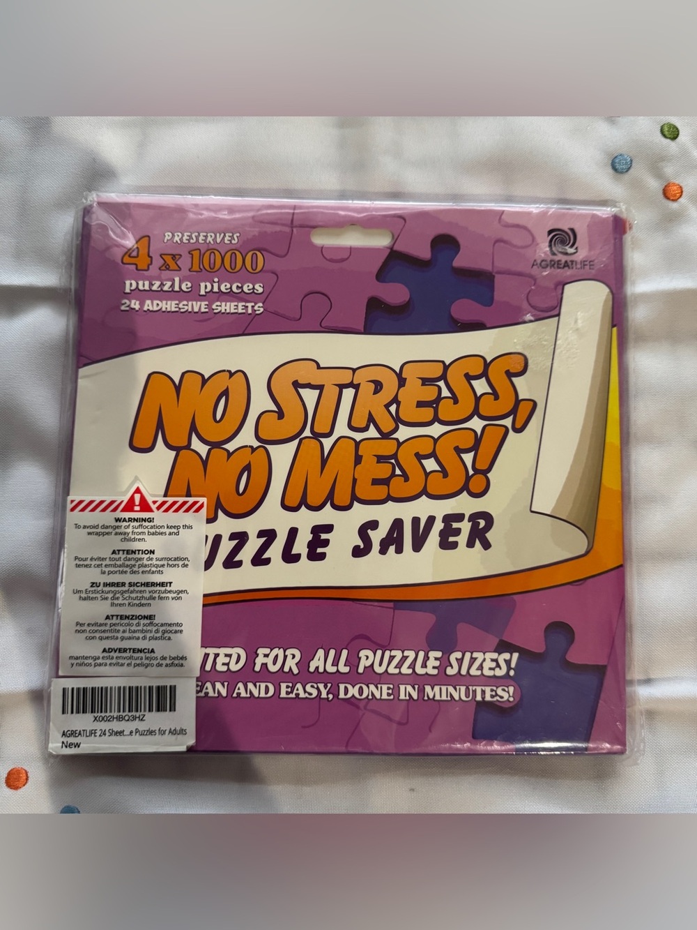 AGREATLIFE 24 Adhesive Puzzle Saver Sheets – Preserves 4x 1000 Pc Puzzles – NIP